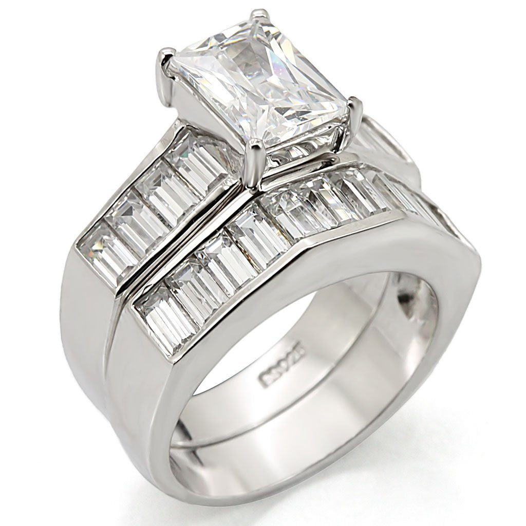 MALOS448 - Rhodium 925 Sterling Silver Ring with AAA Grade CZ  in Clear