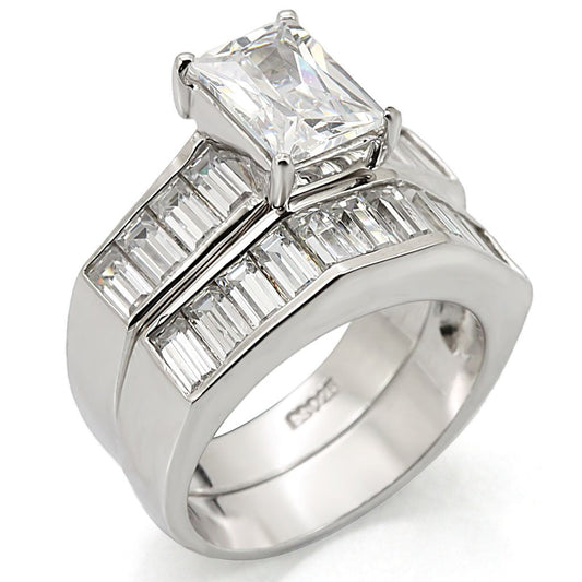 MALOS448 - Rhodium 925 Sterling Silver Ring with AAA Grade CZ  in Clear