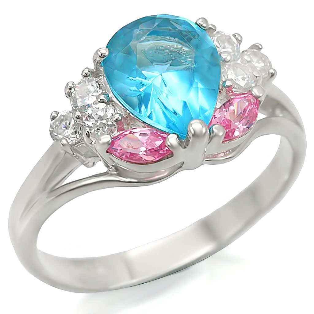 MALOS450 - Silver 925 Sterling Silver Ring with Synthetic Synthetic Glass in Sea Blue