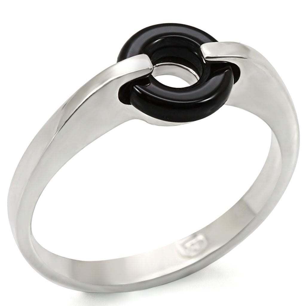 MALOS456 - Silver 925 Sterling Silver Ring with Semi-Precious Agate in Jet