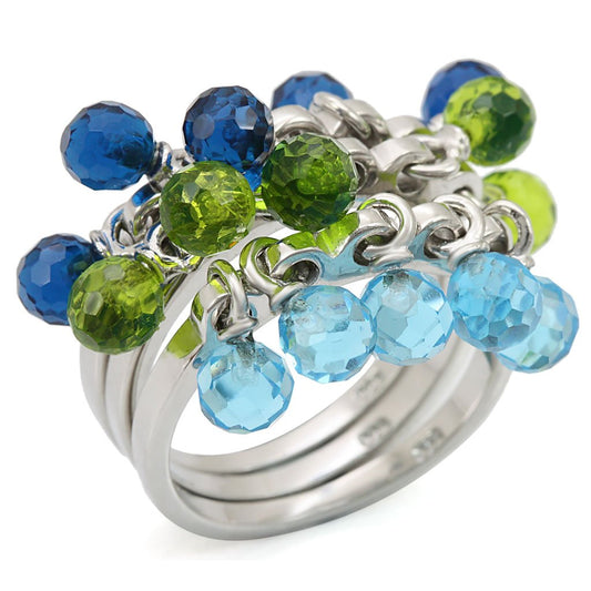 MALOS462 - Rhodium 925 Sterling Silver Ring with Synthetic Synthetic Glass in Multi Color