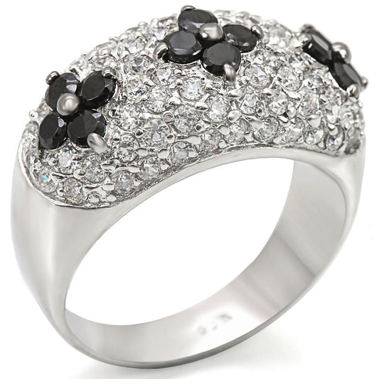 MALOS468 - Rhodium + Ruthenium 925 Sterling Silver Ring with AAA Grade CZ  in Black Diamond
