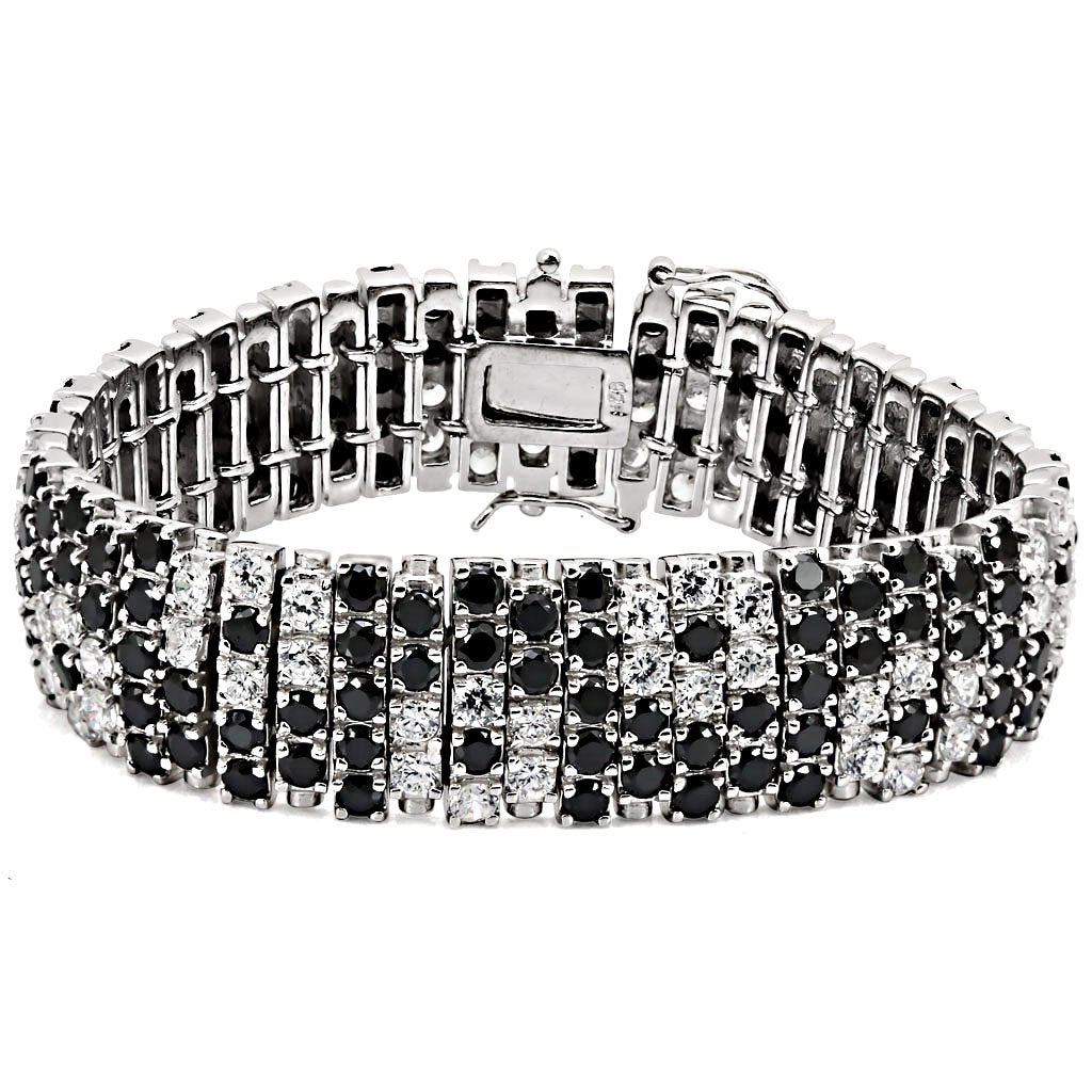 MALOS476 - Rhodium 925 Sterling Silver Bracelet with AAA Grade CZ  in Black Diamond