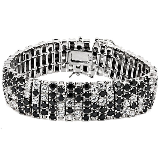 MALOS476 - Rhodium 925 Sterling Silver Bracelet with AAA Grade CZ  in Black Diamond