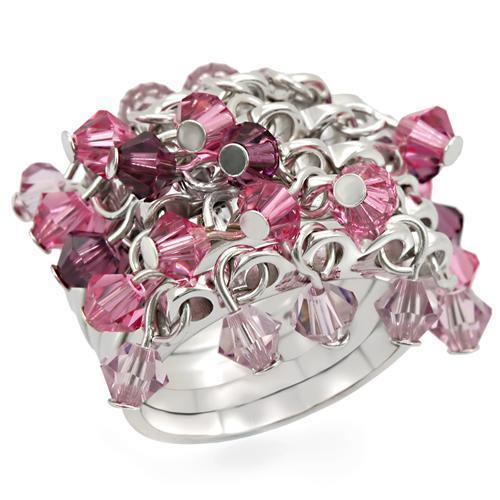 MALOS477 - Rhodium 925 Sterling Silver Ring with Top Grade Crystal  in Multi Color