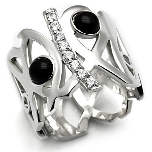MALOS532 - Silver 925 Sterling Silver Ring with Semi-Precious Onyx in Jet