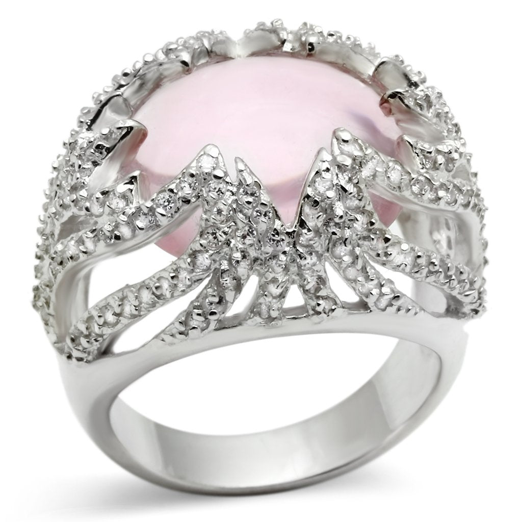 MALOS536 - Silver 925 Sterling Silver Ring with Synthetic Synthetic Glass in Light Rose