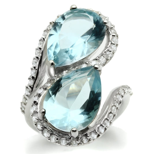MALOS548 - Silver 925 Sterling Silver Ring with Synthetic Synthetic Glass in Sea Blue