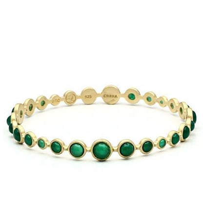 MALOS550 - Matte Gold 925 Sterling Silver Bangle with Semi-Precious Onyx in Emerald