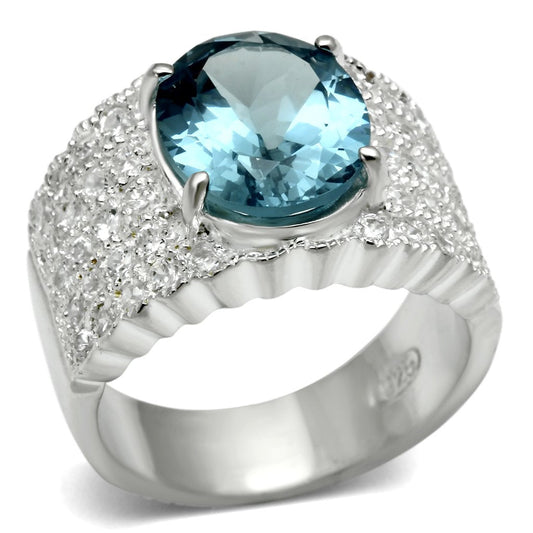 MALOS551 - Silver 925 Sterling Silver Ring with Synthetic Spinel in Sea Blue