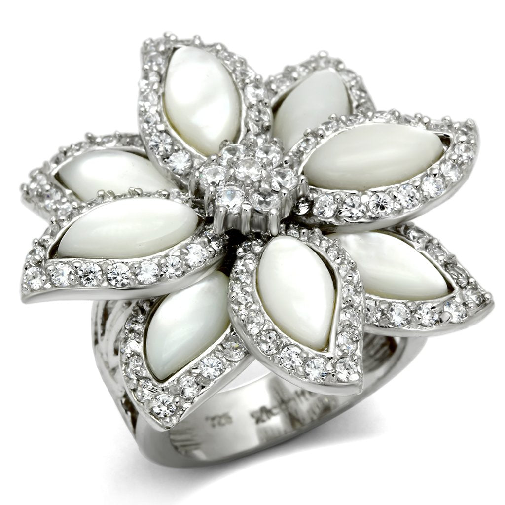 MALOS556 - Rhodium 925 Sterling Silver Ring with Precious Stone Conch in White