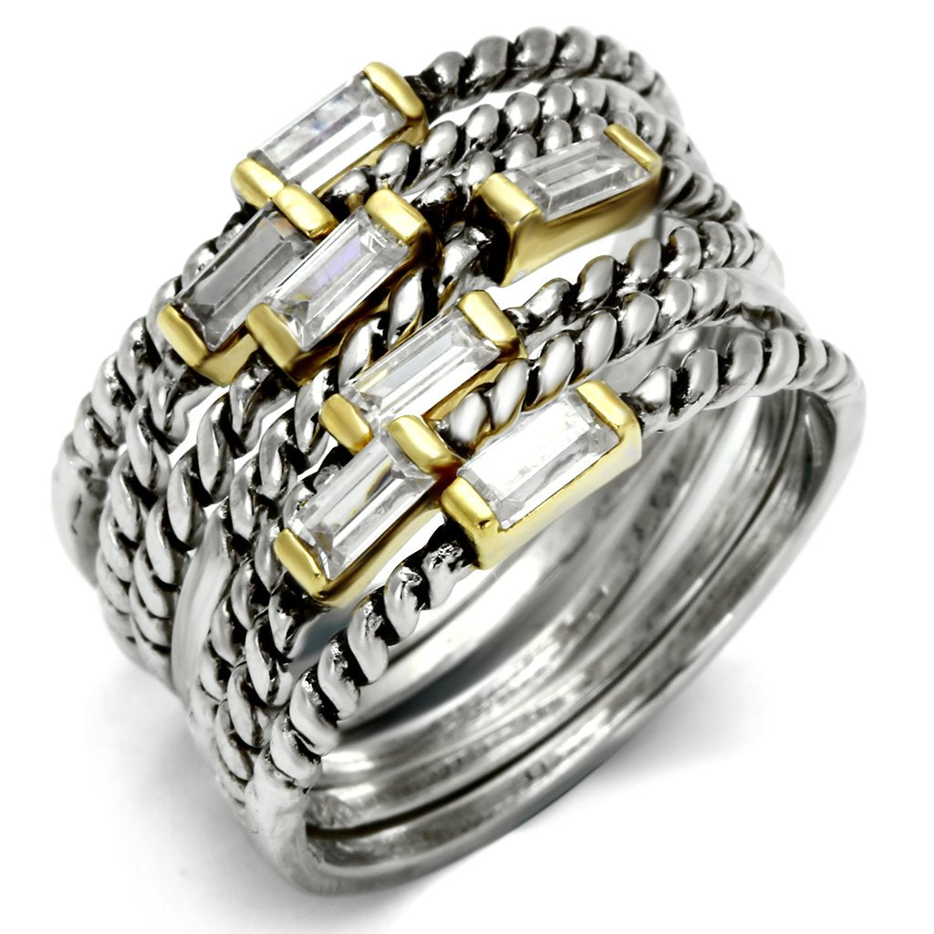 MALOS558 Reverse Two-Tone 925 Sterling Silver Ring with AAA Grade CZ in Clear