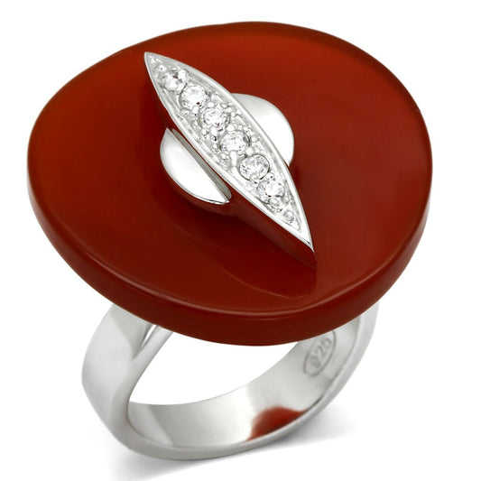 MALOS565 - Rhodium 925 Sterling Silver Ring with Semi-Precious Agate in Garnet
