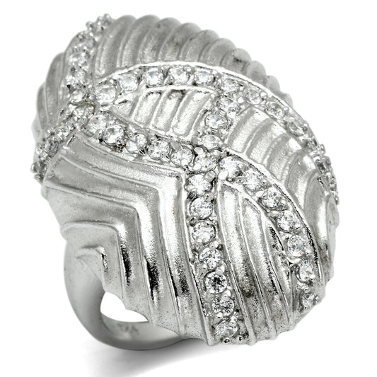 MALOS569 - Rhodium 925 Sterling Silver Ring with AAA Grade CZ  in Clear