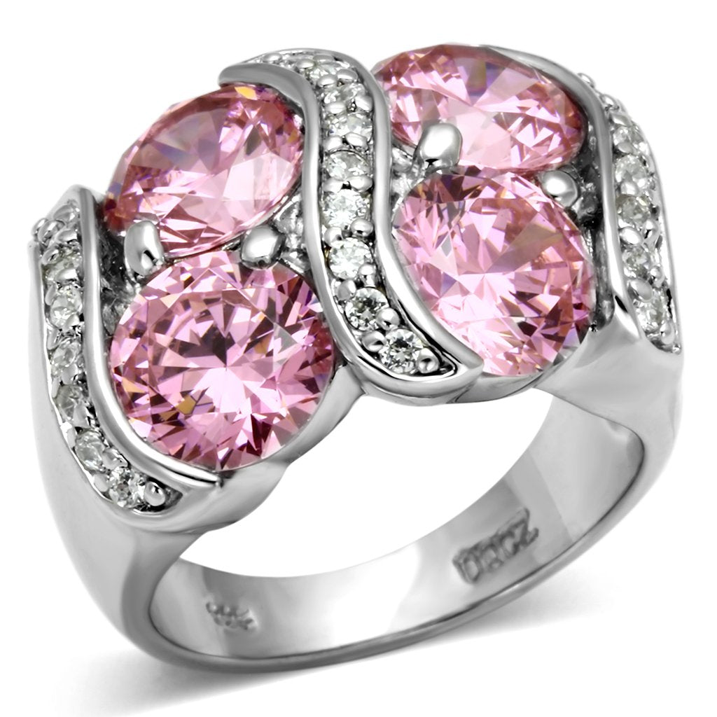 MALOS570 - Rhodium 925 Sterling Silver Ring with AAA Grade CZ  in Rose