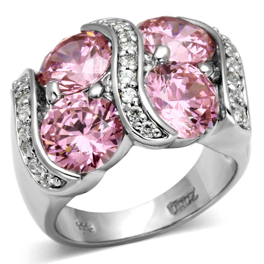 MALOS570 - Rhodium 925 Sterling Silver Ring with AAA Grade CZ  in Rose