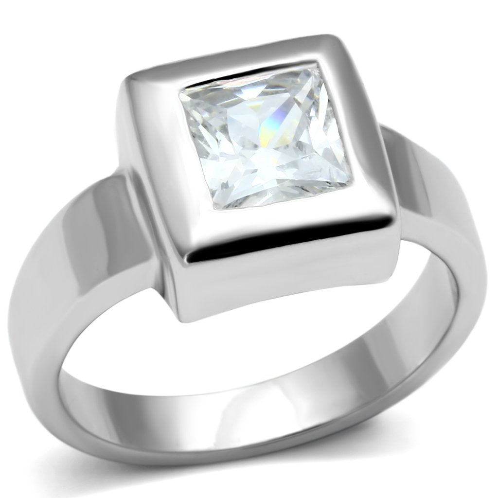 MALOS583 - Rhodium 925 Sterling Silver Ring with AAA Grade CZ  in Clear