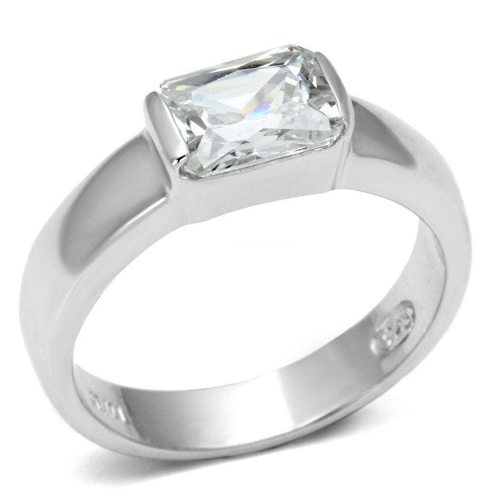 MALOS588 Rhodium 925 Sterling Silver Ring with AAA Grade CZ in Clear