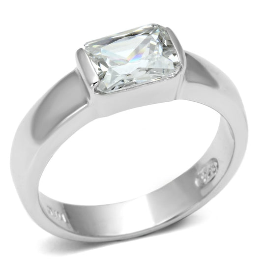 MALOS588 Rhodium 925 Sterling Silver Ring with AAA Grade CZ in Clear