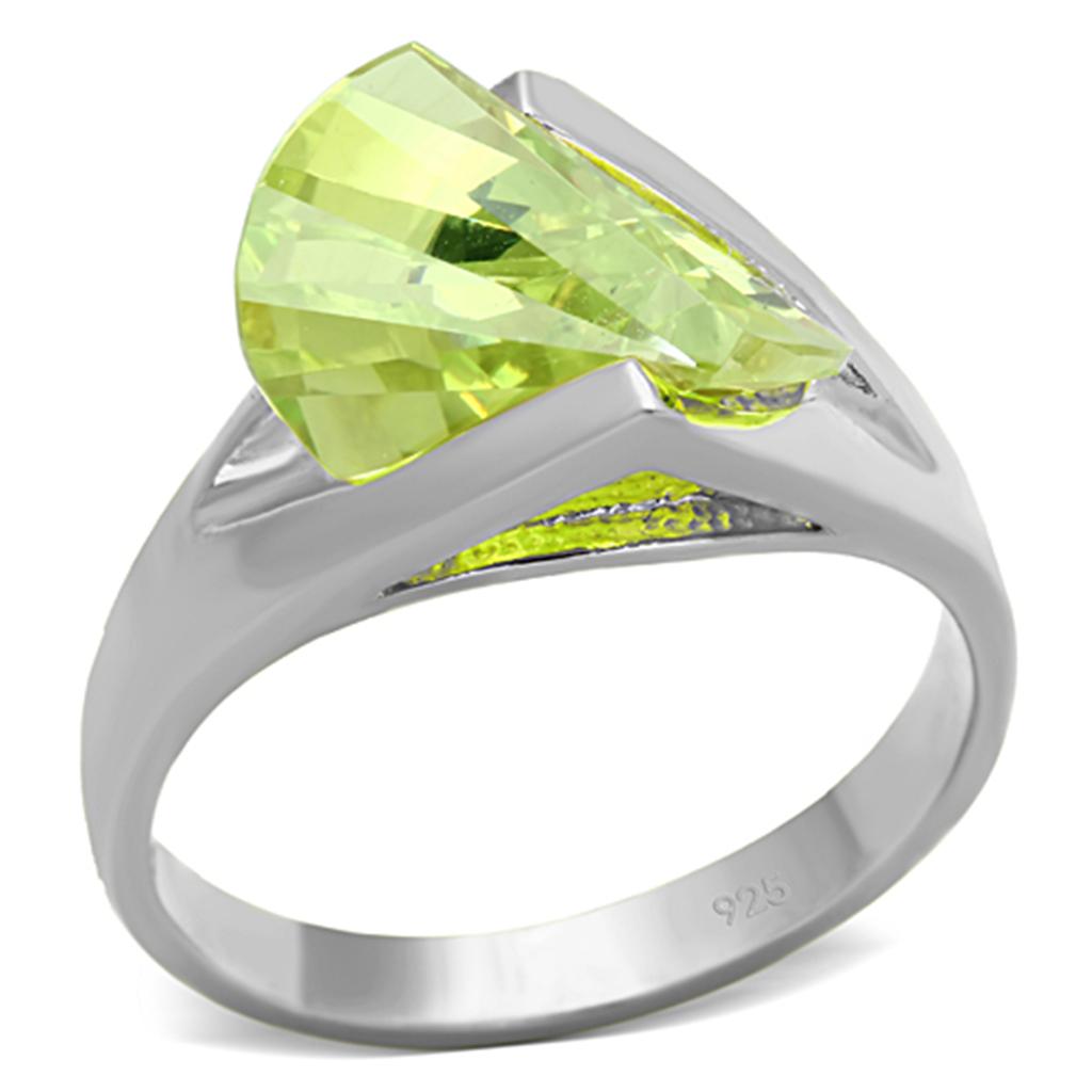 MALOS646 - Silver 925 Sterling Silver Ring with AAA Grade CZ  in Apple Green color