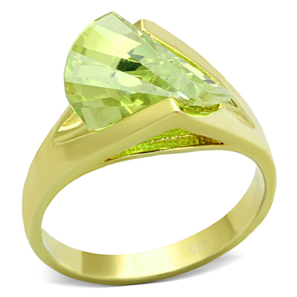 MALOS647 - Gold 925 Sterling Silver Ring with AAA Grade CZ  in Apple Green color