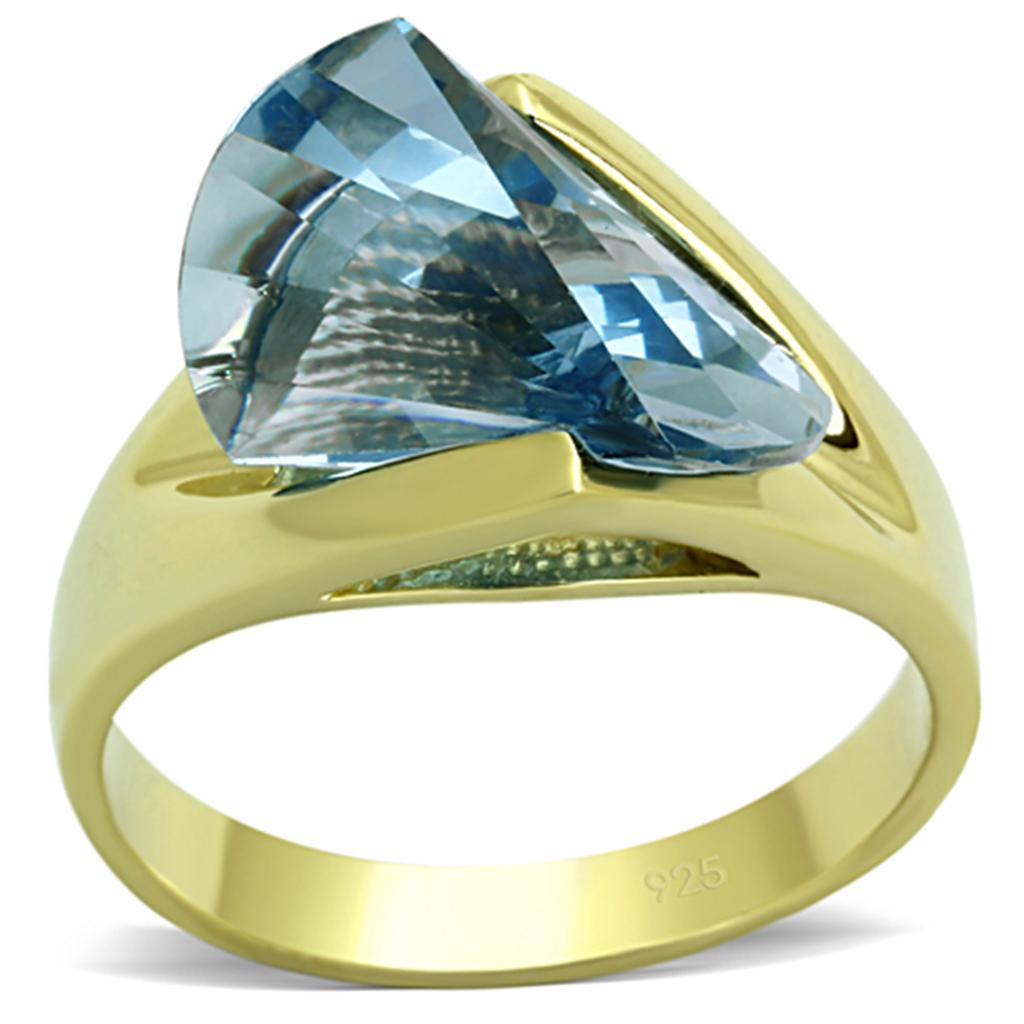 MALOS653 - Gold 925 Sterling Silver Ring with Synthetic Spinel in Sea Blue