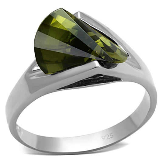 MALOS654 - Rhodium 925 Sterling Silver Ring with AAA Grade CZ  in Olivine color