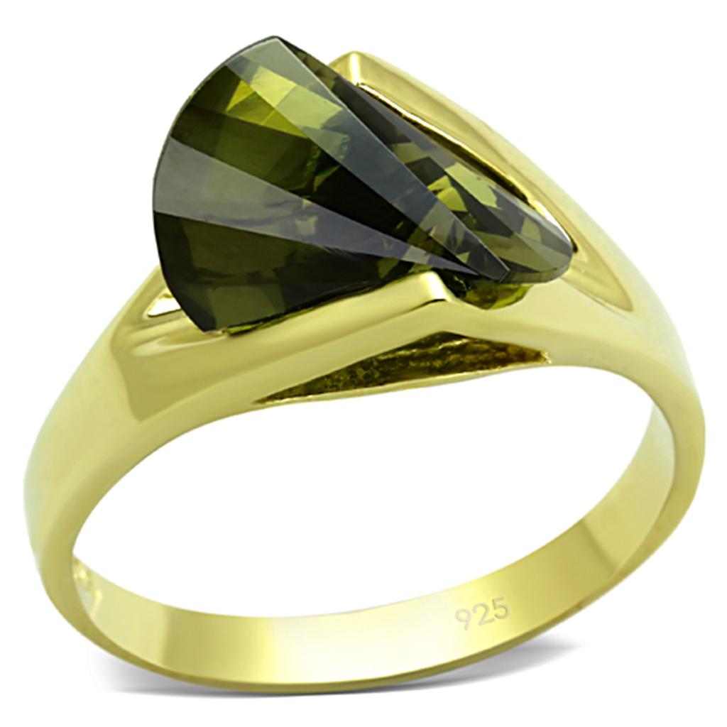 MALOS655 - Gold 925 Sterling Silver Ring with AAA Grade CZ  in Olivine color