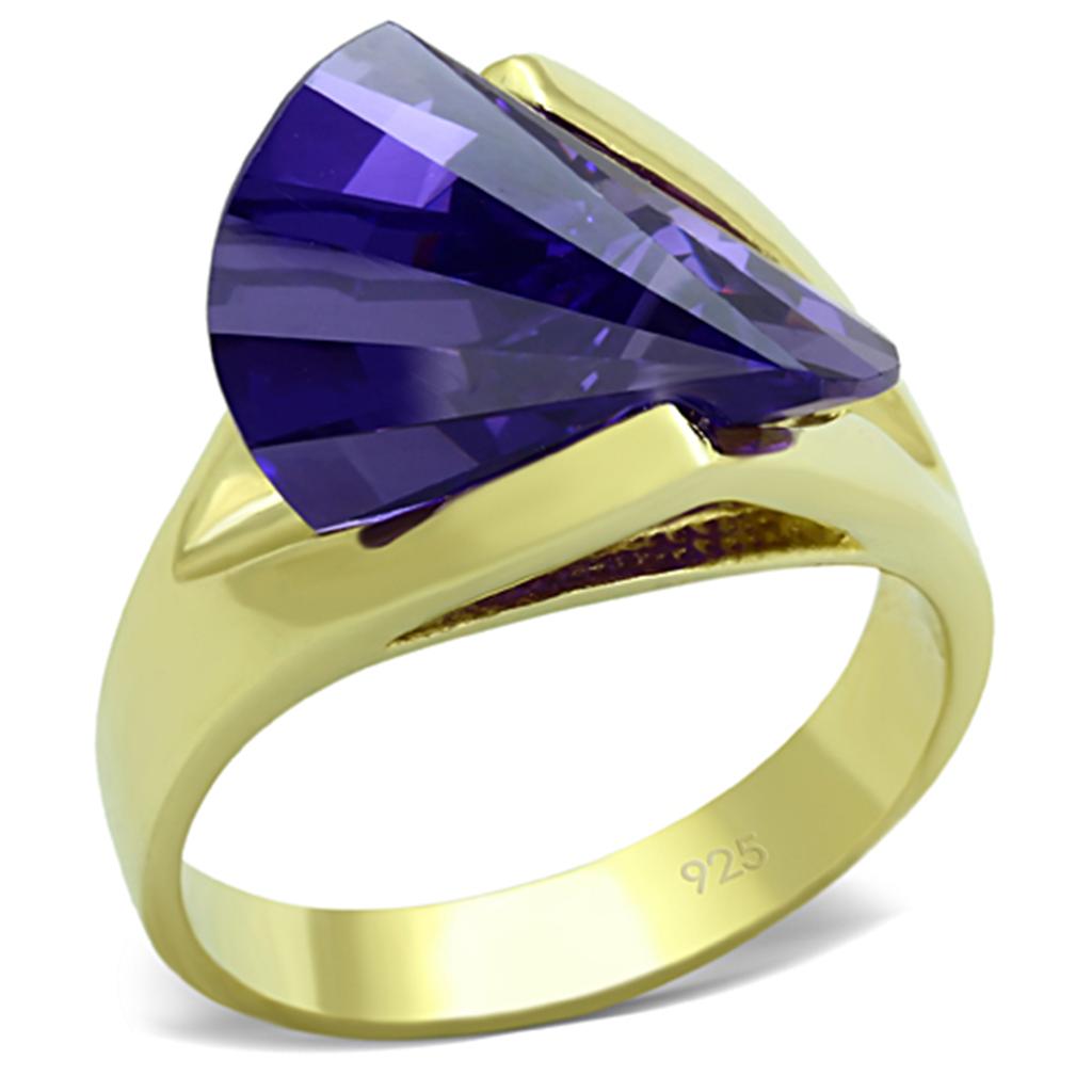 MALOS656 - Gold 925 Sterling Silver Ring with AAA Grade CZ  in Tanzanite
