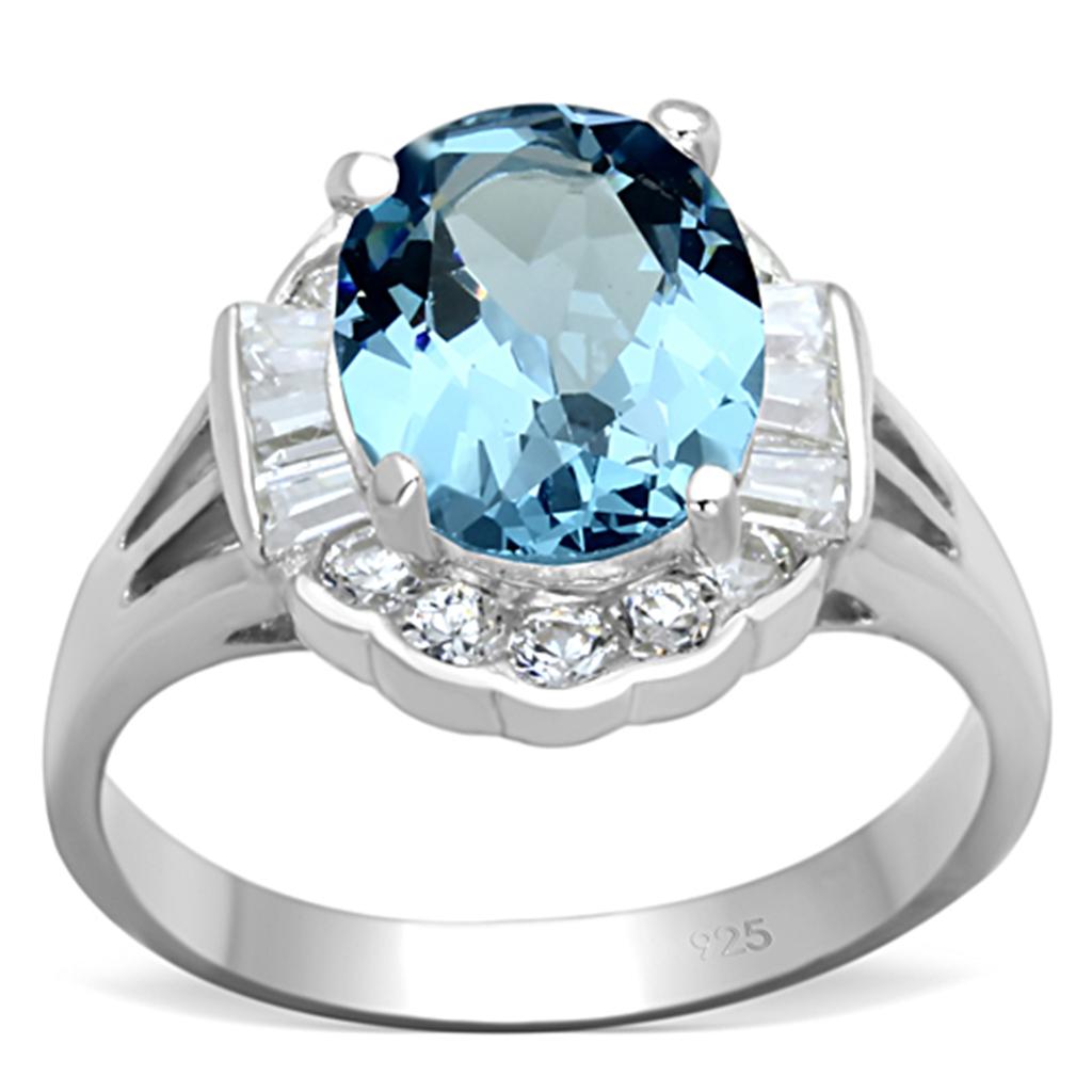 MALOS658 - Silver 925 Sterling Silver Ring with Synthetic Spinel in Sea Blue