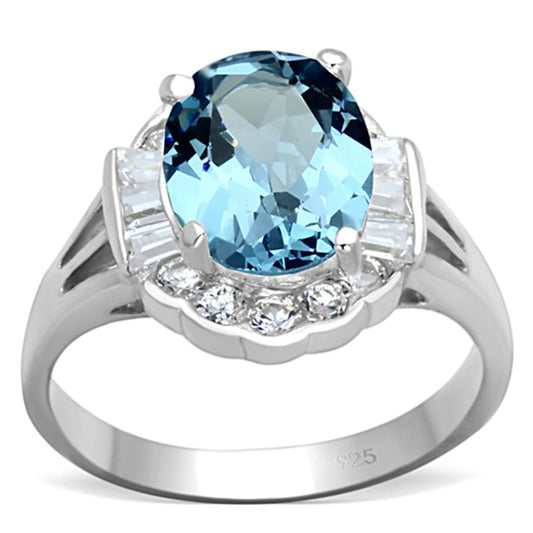 MALOS658 - Silver 925 Sterling Silver Ring with Synthetic Spinel in Sea Blue