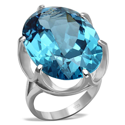 MALOS667 - Silver 925 Sterling Silver Ring with Synthetic Spinel in Sea Blue