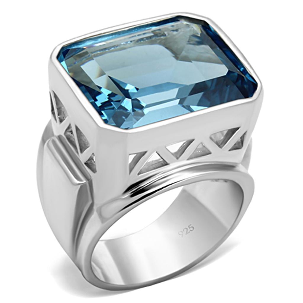 MALOS669 - Silver 925 Sterling Silver Ring with Synthetic Spinel in Sea Blue