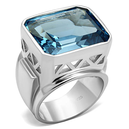 MALOS669 - Silver 925 Sterling Silver Ring with Synthetic Spinel in Sea Blue