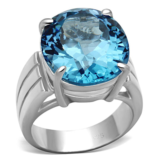 MALOS676 - Silver 925 Sterling Silver Ring with Synthetic Spinel in Sea Blue