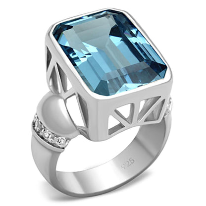 MALOS679 - Silver 925 Sterling Silver Ring with Synthetic Spinel in Sea Blue