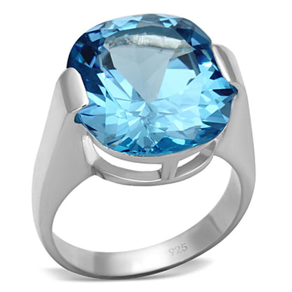 MALOS687 - Silver 925 Sterling Silver Ring with Synthetic Spinel in Sea Blue