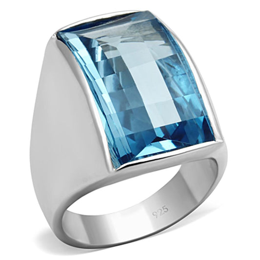 MALOS691 - Silver 925 Sterling Silver Ring with Synthetic Spinel in Sea Blue