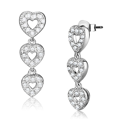 MALOS722 - Rhodium 925 Sterling Silver Earrings with AAA Grade CZ  in Clear