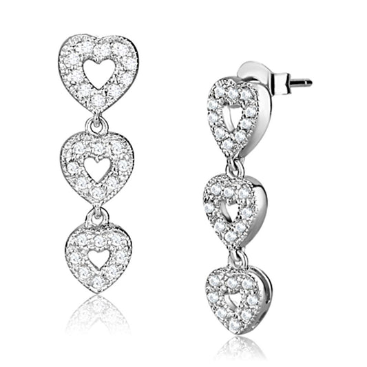 MALOS722 - Rhodium 925 Sterling Silver Earrings with AAA Grade CZ  in Clear