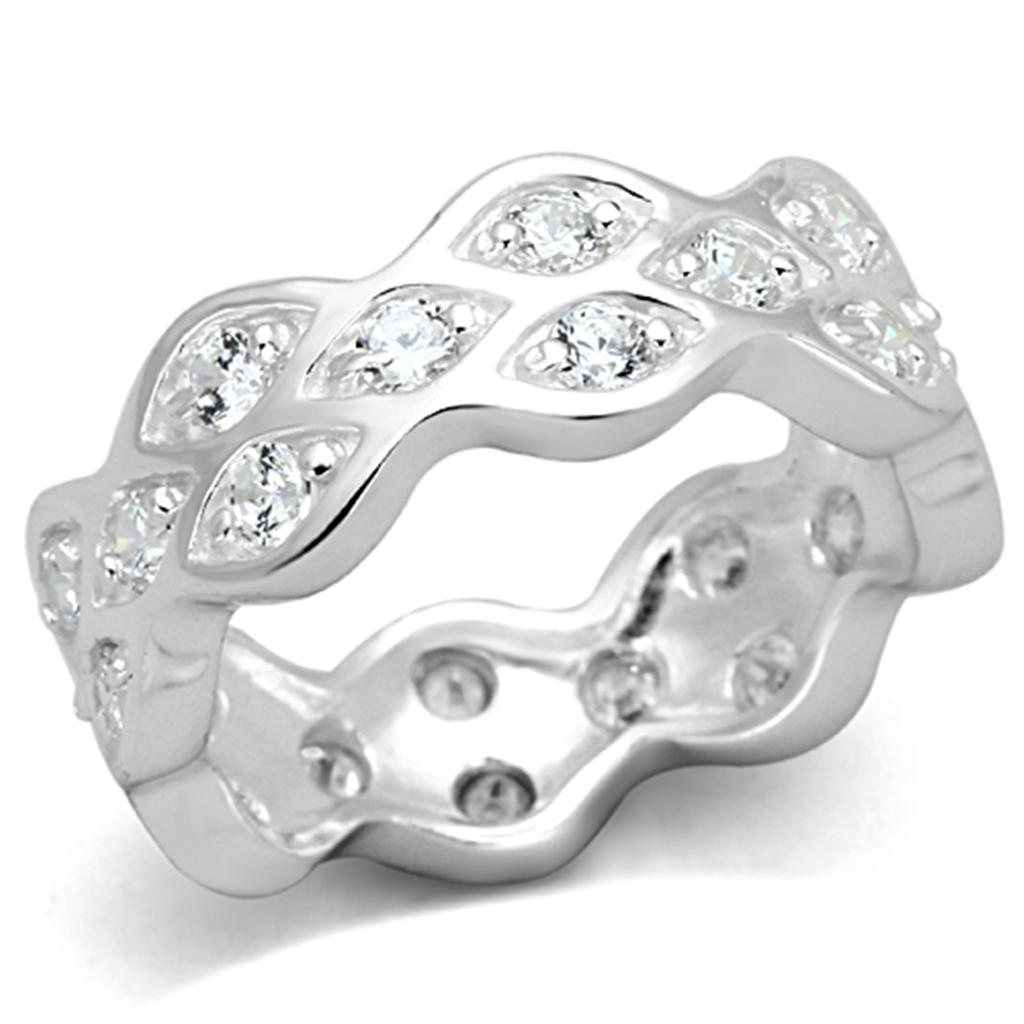 MALOS727 - Rhodium 925 Sterling Silver Ring with AAA Grade CZ  in Clear
