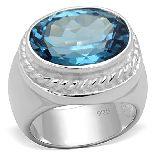 MALOS732 - Silver 925 Sterling Silver Ring with Synthetic Spinel in Sea Blue