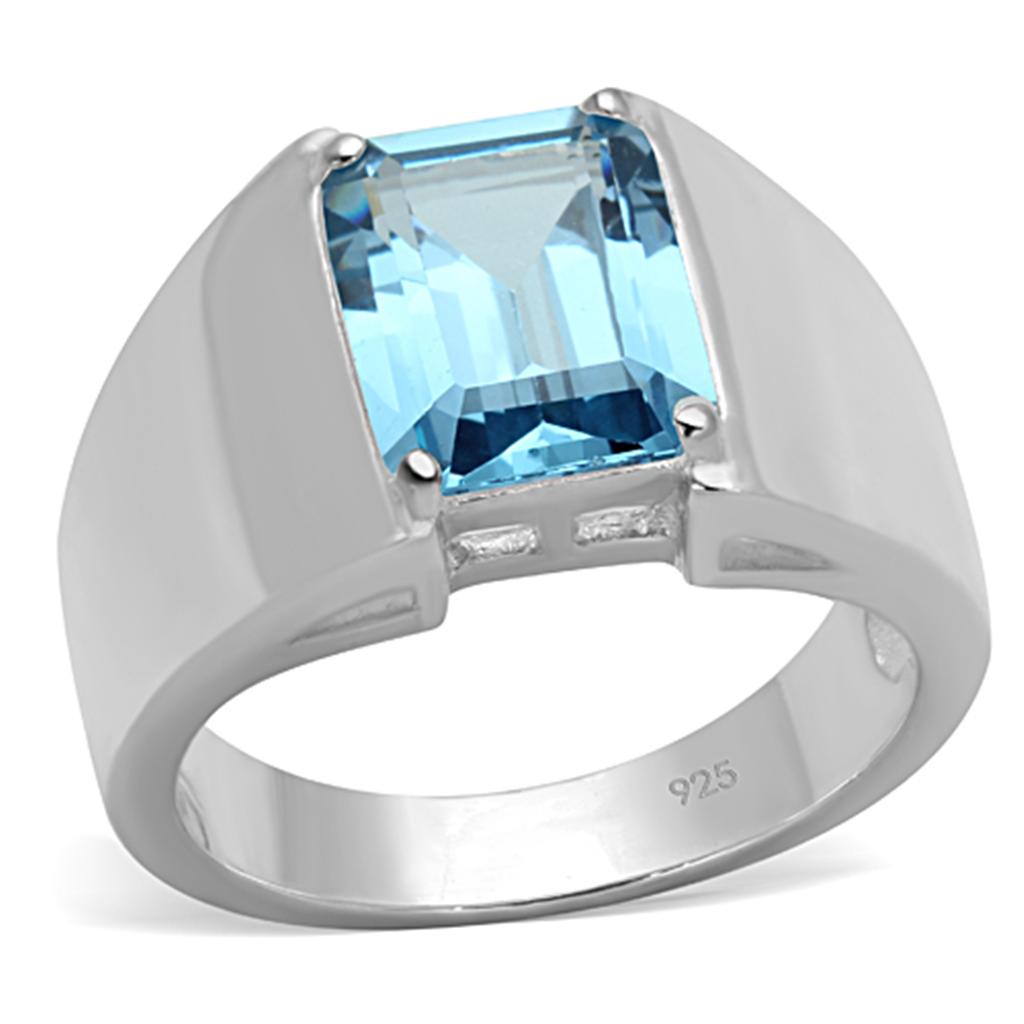 MALOS742 - Silver 925 Sterling Silver Ring with Synthetic Spinel in Sea Blue