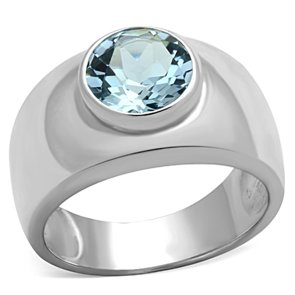 MALOS743 - Silver 925 Sterling Silver Ring with Synthetic Spinel in Sea Blue