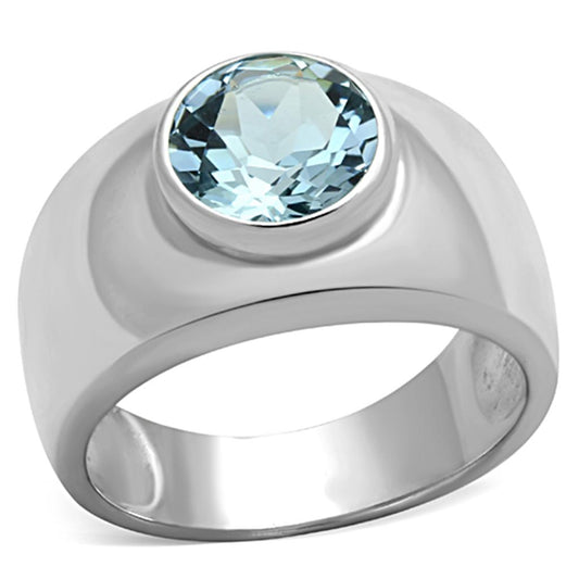 MALOS743 - Silver 925 Sterling Silver Ring with Synthetic Spinel in Sea Blue