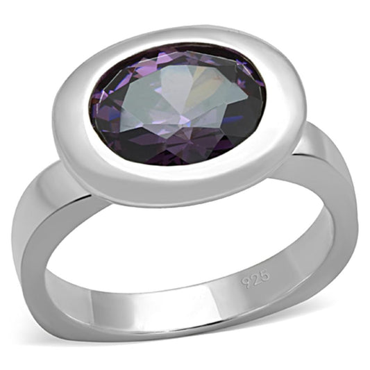 MALOS749 - Silver 925 Sterling Silver Ring with AAA Grade CZ  in Amethyst