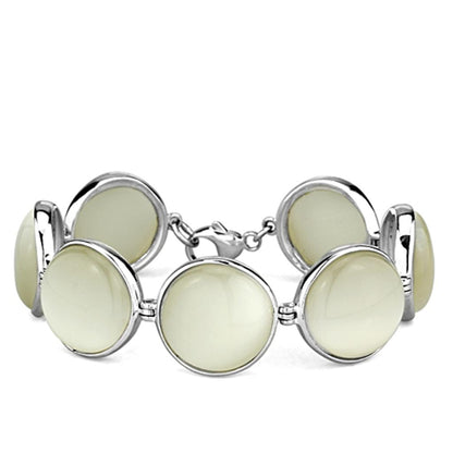 MALOS762 - High-Polished 925 Sterling Silver Bracelet with Synthetic Cat Eye in White