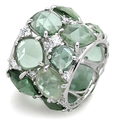 MALOS764 - Rhodium 925 Sterling Silver Ring with Synthetic Synthetic Glass in Emerald