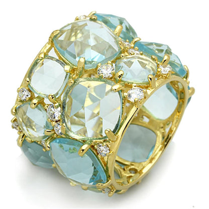 MALOS766 - Gold 925 Sterling Silver Ring with Synthetic Synthetic Glass in Sea Blue