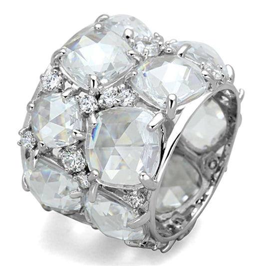 MALOS767 - Rhodium 925 Sterling Silver Ring with AAA Grade CZ  in Clear